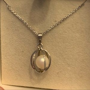 Pearl Cage Necklace 20in Sterling Silver Necklace